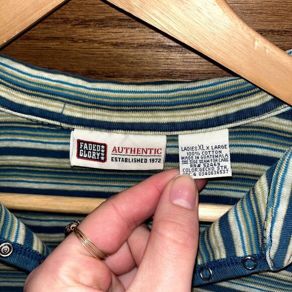 y2k polo shirt blue green 2000s school girl coastal bright academia cotton XL - Picture 5 of 5